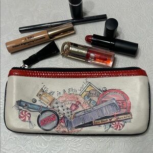 Brighton Red and White Makeup Bag Clutch Cosmetics Graphic Multicolor 8 x 4